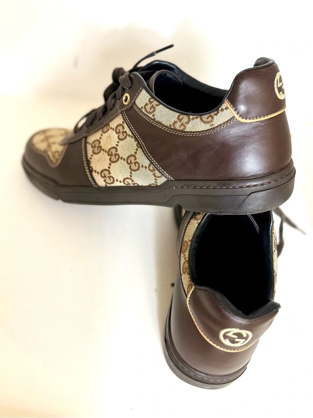 Gucci Brown GG Canvas & Dark Brown Leather Sneakers with Green-Red Web Size 8